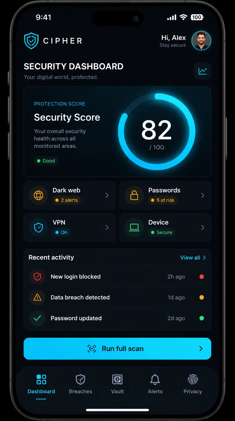 CIPHER app screen 1