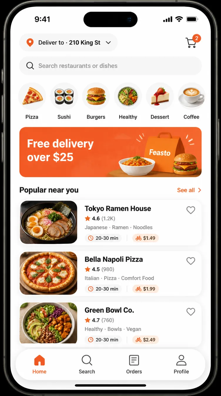 Feasto app screen 1