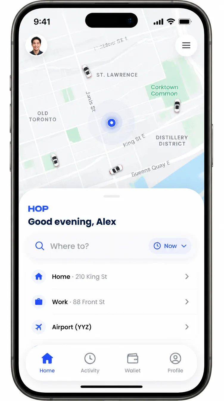 HOP app screen 1