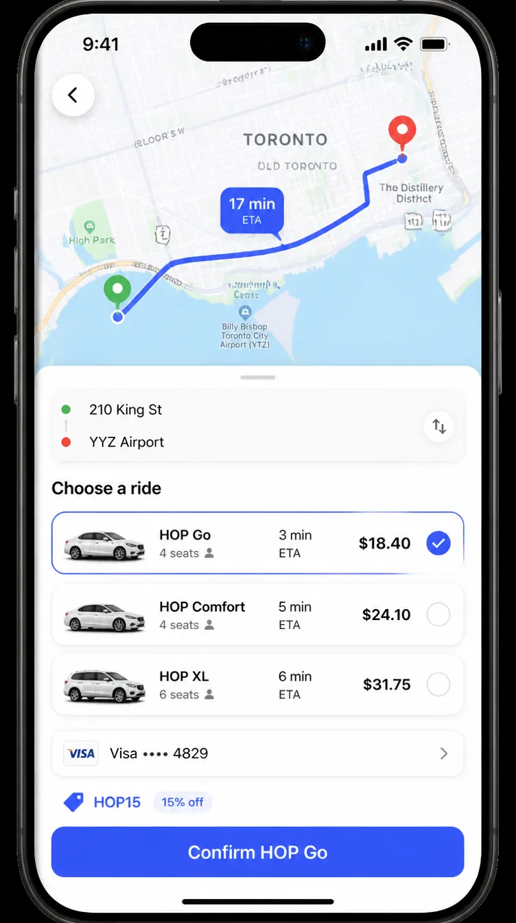 HOP app screen 2