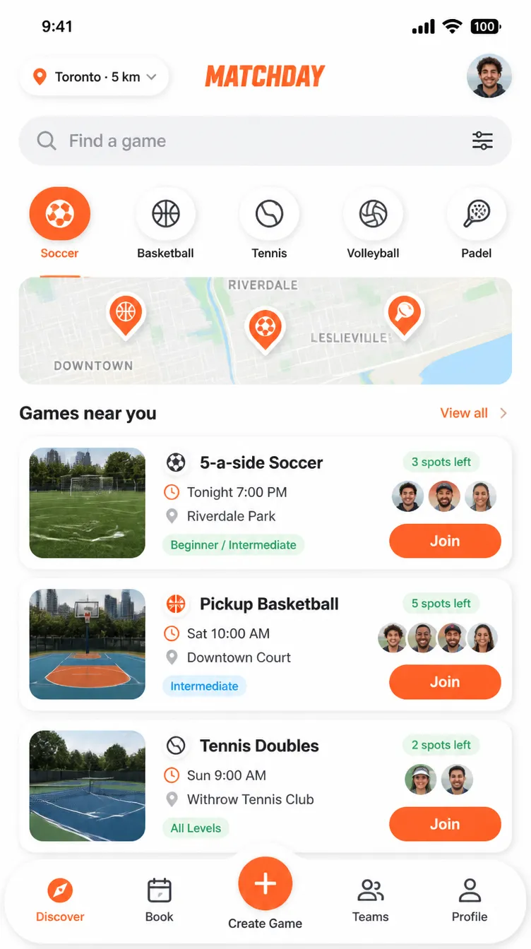 MATCHDAY app screen 1