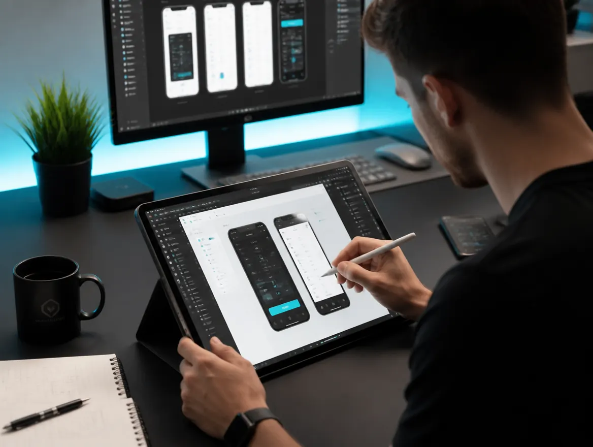 Designer working on interface layouts